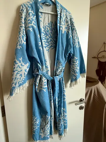 Blue  White Beach Dressing Gown One Size