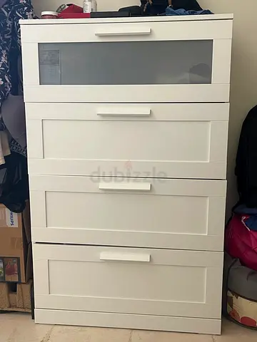 White Tall Cabinet / Wardrobe with Drawers and Glass Door