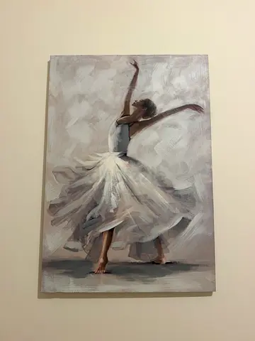 Framed Ballet Dancer Oil-Style Canvas Painting - Elegant Neutral Tones