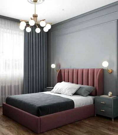 Upholstered customize  Bed with Padded Headboard