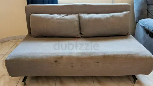 Grey Convertible Sofa Bed - Compact Two-Seater