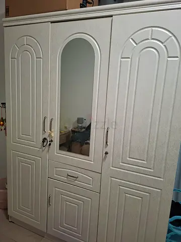 White 3-Door Wardrobe with Mirror - Good Condition