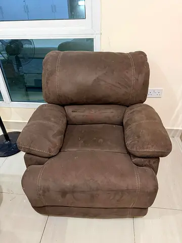 Comfortable Brown Suede Recliner Armchair and 5 seater sofa — Used