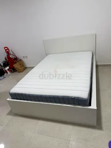 White Platform Bed Frame with Mattress - Single/Small Double (Good Condition)