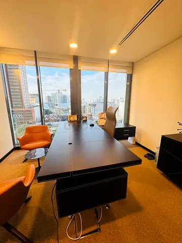 Executive Black Office Desk with Storage Drawers - Good Condition