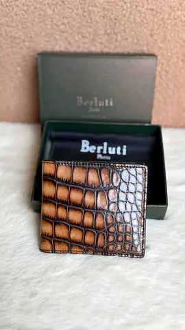 Berluti Crocodile-Effect Leather Bi-Fold Wallet with Original Box