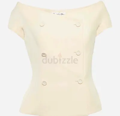 Authentic Christian Dior Cream Wool and Silk Off-Shoulder Top M