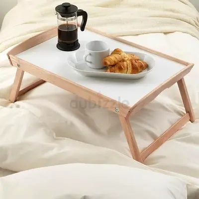 Wooden Folding Bed Tray Table with White Top