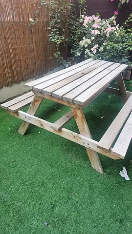 Wooden Outdoor Picnic Table with Benches - Good Condition