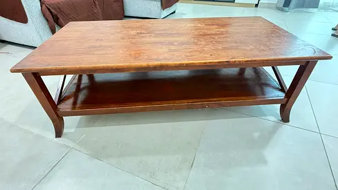 Solid Wood Coffee Table with Lower Shelf - Medium Brown