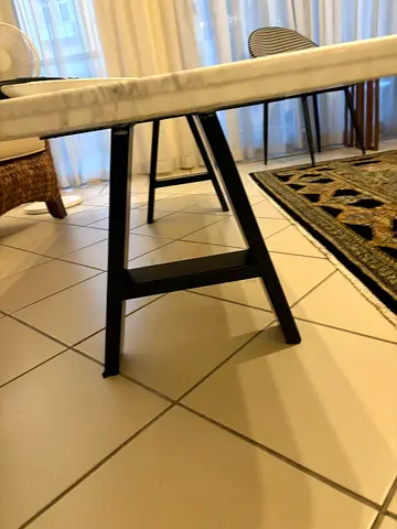 Marble-top italian central  Table with Black Metal Legs - Good Condition