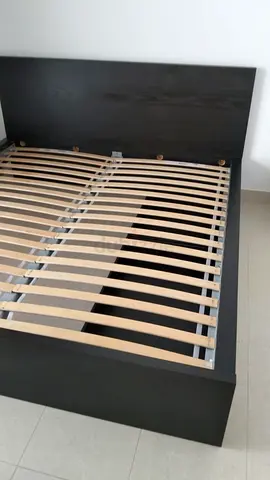 Queen-size wooden bed frame with headboard - dark finish