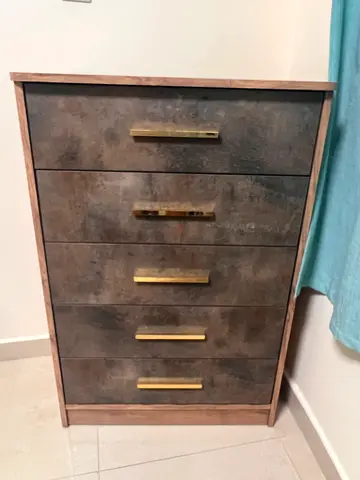 5-Drawer Chester cabinet with Brass Handles - Rustic Modern Finish