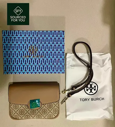 Tory Burch Small Crossbody Shoulder Bag with Strap and Dust Bag - Beige/Tan
