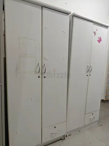 Two White Freestanding Wardrobes with Drawers - Used