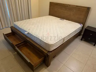 Solid Wood King Bed Frame with Storage Drawers (Includes Mattress)