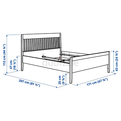 Wooden Double Bed Frame with Slatted Headboard (Queen size, solid build) with medicated mattress