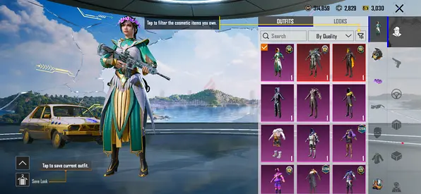 PUBG Mobile account with multiple premium outfits and looks