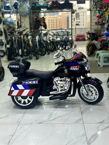 Kids Electric Police Ride-On Motorcycle - Black, Battery Powered