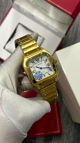 Gold Cartier Santos-style Mens Watch - Classic Roman Dial, Bracelet Strap