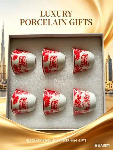 Set of 6 Porcelain Tea Cups — Red/White Luxury Gift Set