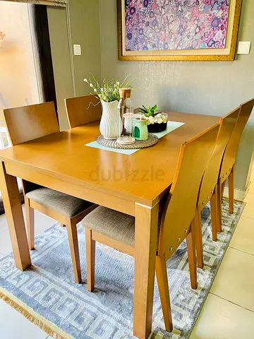 Solid Wood 6-Seater Dining Table with Chairs - Light Brown