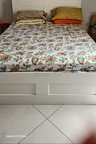 IKEA White Double Bed Frame with Headboard and storage - Good Condition