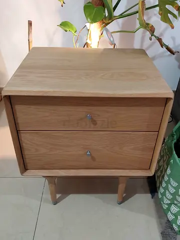 Solid Wood Mid-Century Style Two-Drawer Bedside Table / Nightstand
