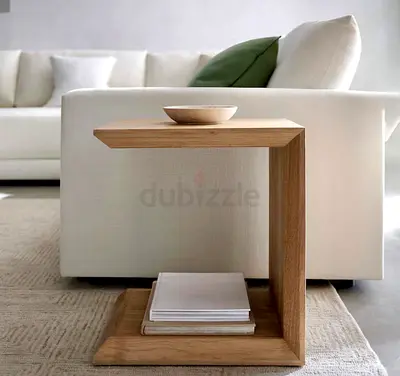 Crate  Barrel natural wood side table.