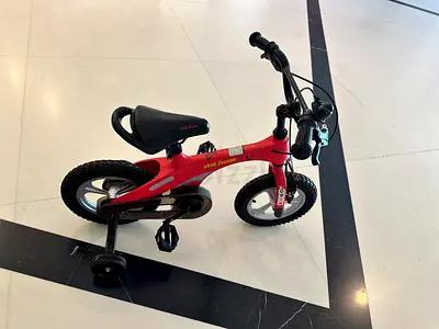 Red Kids Bicycle with Training Wheels — Small 12-inch Bike