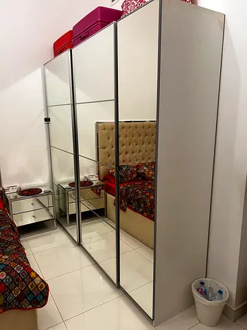 Large White Mirrored Sliding Wardrobe - Good Condition