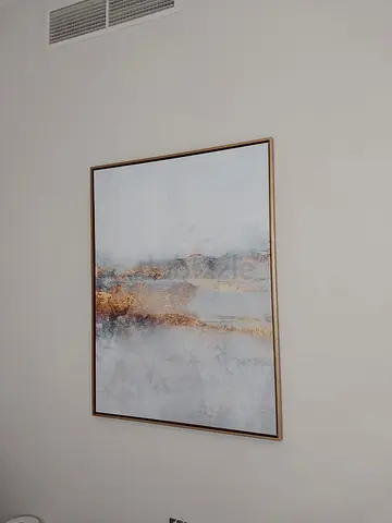 Framed Abstract Wall Painting with Gold Accents - Ready to Hang