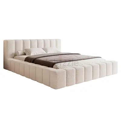 Modern Upholstered Platform Bed - Cream Bouclé, King Size