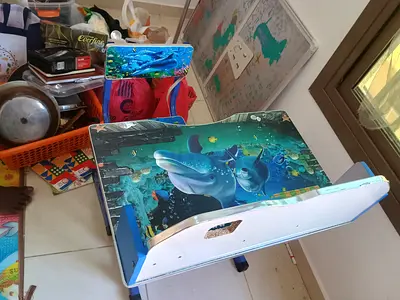 Kids Study Table with Dolphin Design - Small Desk and Chair Set