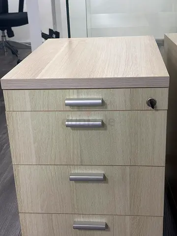 Light Wood Office Cabinet with Lockable Drawers - Good Condition