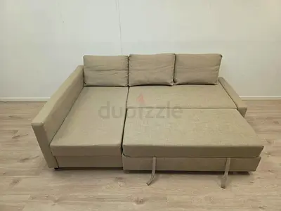 Beige L-shaped Sofa Bed  Large Bed, Good Condition