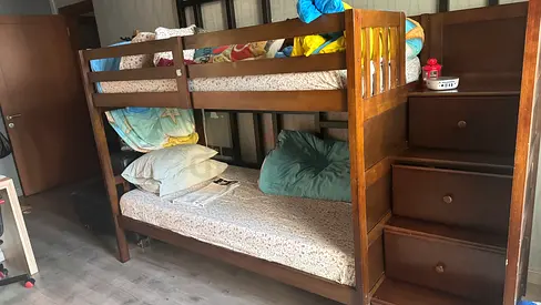 Solid Wood Bunk Bed with Built-in Stair Drawers - Good Condition