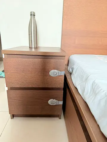 Wooden Bedside Nightstand with Two Drawers - Dark Brown