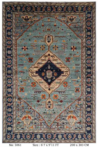 3*2m Afghan wool Handwoven Oriental-Style Rug carpet - 200 x 303 cm (Light Blue) veg dyes colors