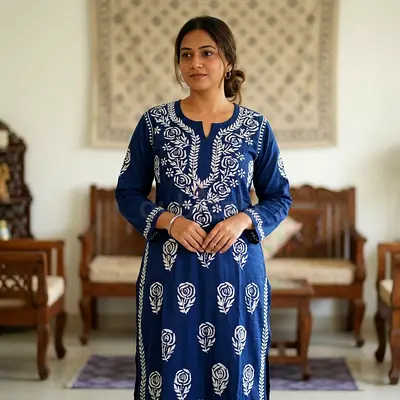 Navy Embroidered Dress