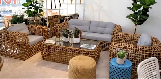 Outdoor/Indoor Rattan Sofa Set – 3-Seater Sofa, 2 Armchairs  Coffee Tables 2 pcs