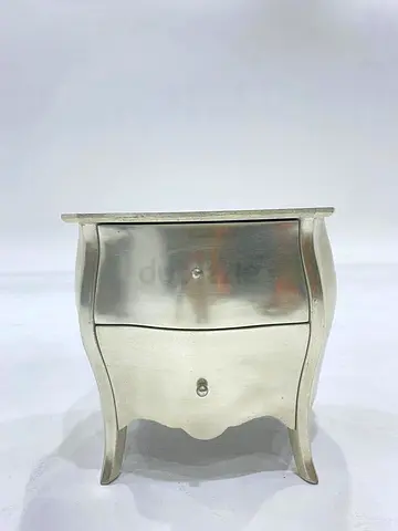 Silver Two-Drawer Bedside Nightstand with Curved Legs