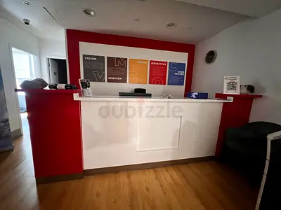 Reception Counter / Front Desk - Red  White Wooden Unit