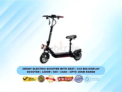 Crony Electric Scooter with Seat | V10 Big Display Scooter | 1200W | 48V / 14AH - Upto 35KM range