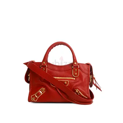 Authentic Balenciaga Red Agneau Classic Hardware Mini City