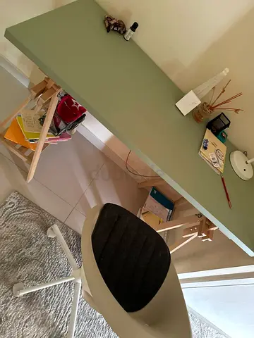 Simple green wooden desk with trestle legs - lightly used