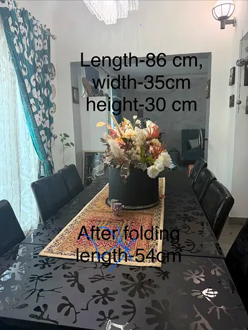 Extendable Glass top Dining Table - 8 Seater (Foldable Leaf) with pure crocodile leather chairs
