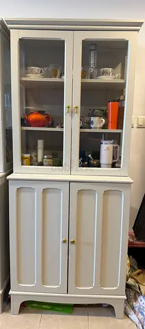 IKEA LOMMARP Cabinet with Glass Doors — Light Beige, 86x199 cm
