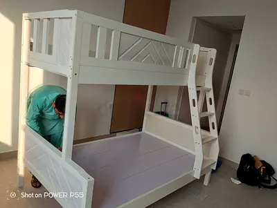 White Wooden Bunk Bed (Double/Single) - Good Condition
