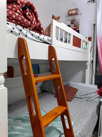 IKEA - White wooden bunk bed with ladder - good condition. Solid wood with matress